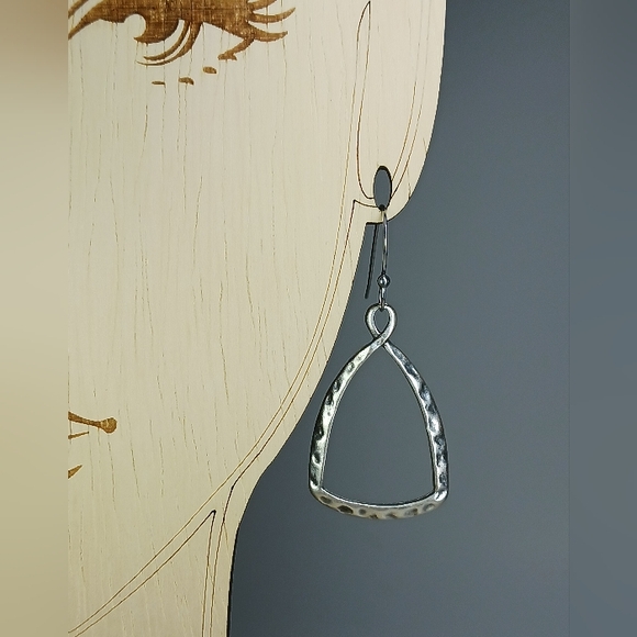 HAND CRAFTED EARRINGS Silver Triangle Minimalist Dangle Drop - Picture 6 of 7